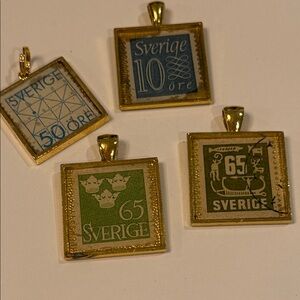 (4) Vintage Sverige Stamp Pendants Sweden 🇸🇪